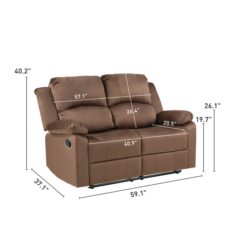 Causeuse inclinable manuelle en microfibre de 59,1 po de largeur avec coussins super doux et accoudoirs superposés de 59,1 po de largeur (ensemble de 2)