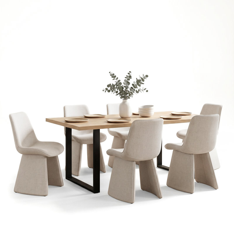 Ensemble de table de salle à manger rectangulaire moderne pour 6 personnes 71 ", Beige