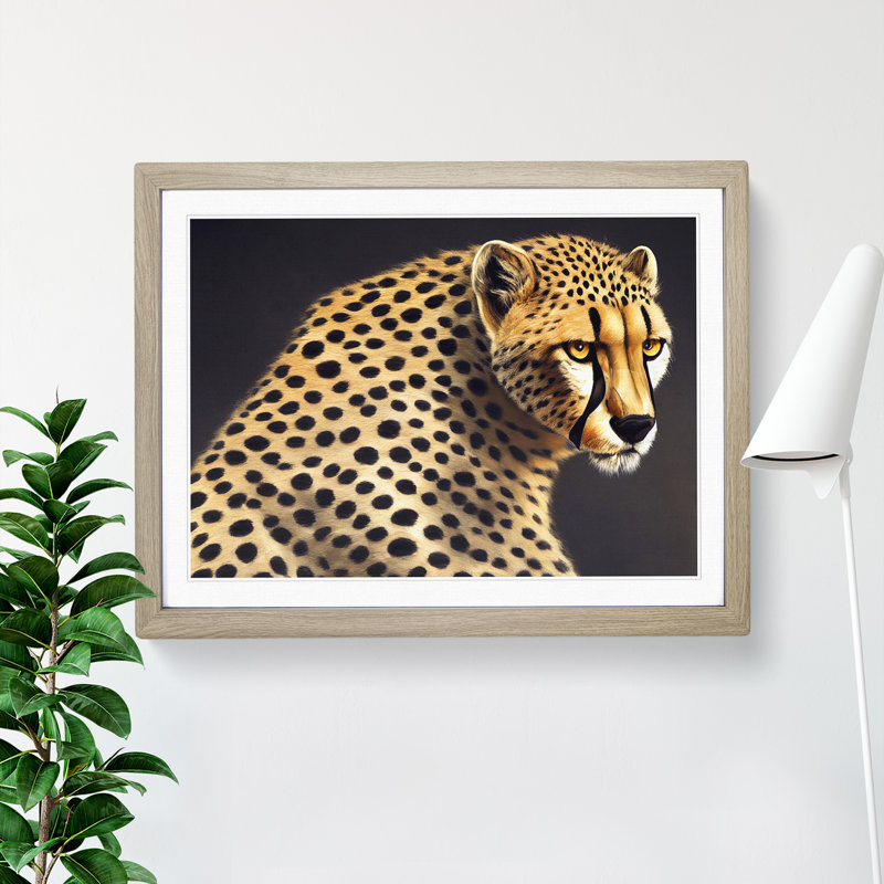 Masterful Cheetah - Single Picture Frame Print, 46cm H x 64cm W x 2cm D, Oak