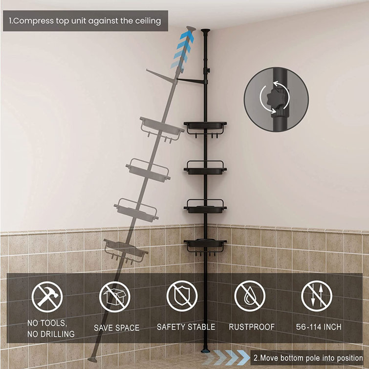 Stainless Steel Black Shower Shelf No Drilling Corner Shower