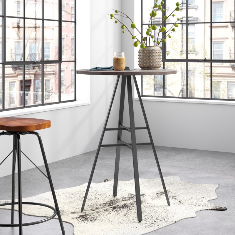 Deanna Round with Steel Base Dining Table, Dark Gray Driftwood/Gray
