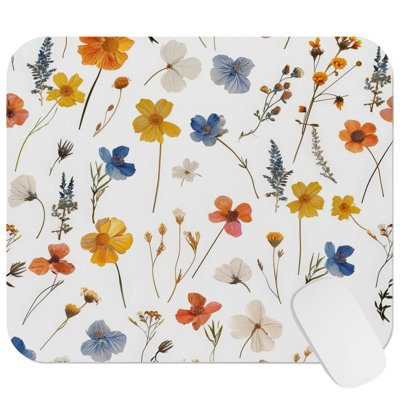 Botanical Fall Wildflowers Pattern III Cottage & Cottagecore Gaming Cute Office Laptop Desk Pad Gift Mat Square Rectangle Non-Slip Mousepad