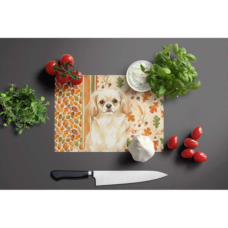 Planche à découper en verre crème Tibetan Spaniel Heirloom