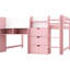 Lit mezzanine double pleine grandeur, rose, avec bureau intégré, armoires de rangement, bibliothèque, tableau blanc pour griffonner, assemblage facile et lit rose spacieux à trois compartiments, tablettes ouvertes, espace disponible-130522900