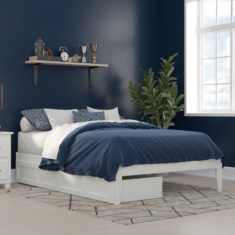 Lit plateforme avec rangement Aayanna, Blanc, Double