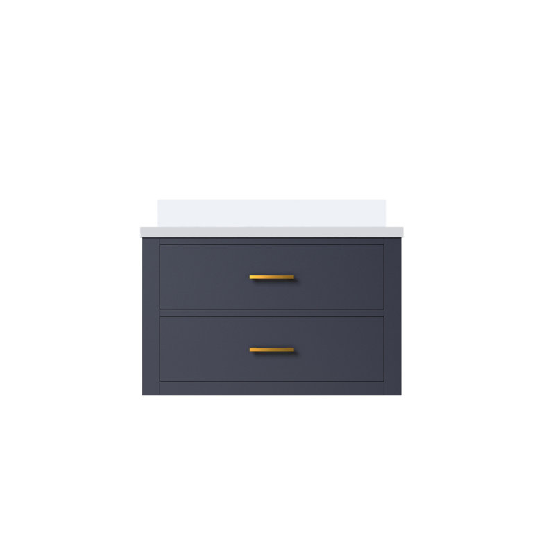 Meuble-lavabo simple bleu 30 po X P 22 po D, avec plateau en quartz blanc, Bleu