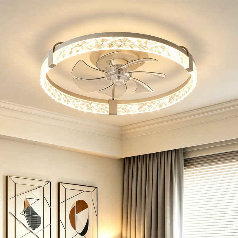 Ventilateur de plafond d'intérieur en cristal 20 po avec lumière et télécommande , Blanc