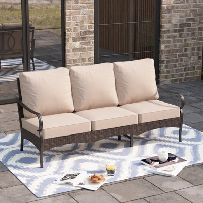 76'' Wide Metal Outdoor Patio Sofa with Cushions