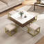 Ensemble de tables basses à plateau relevable moderne avec rangement et 4 repose-pieds blanc et noyer