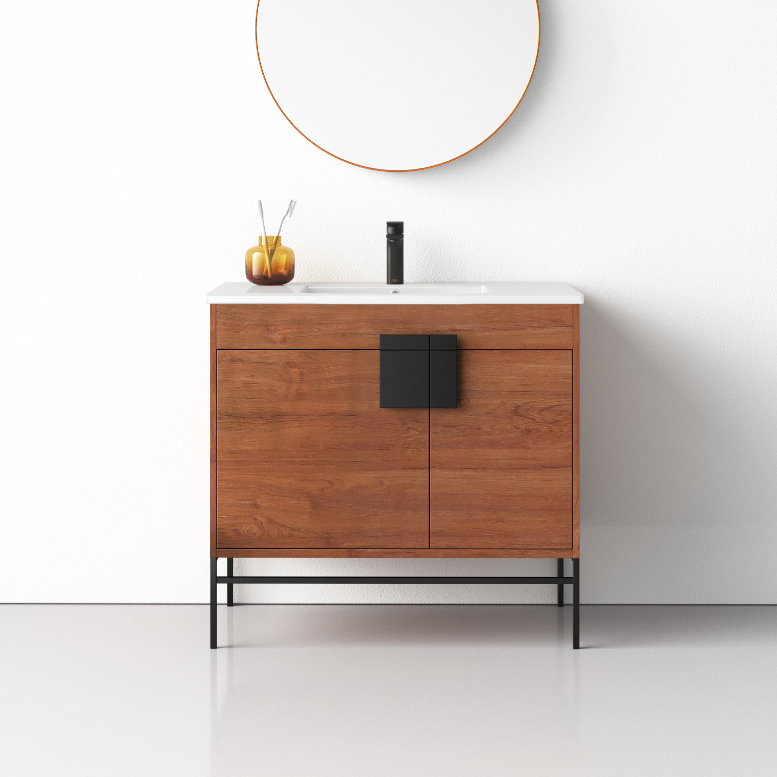 Maisie 36'' Single Bathroom Vanity, Black Matte, Walnut