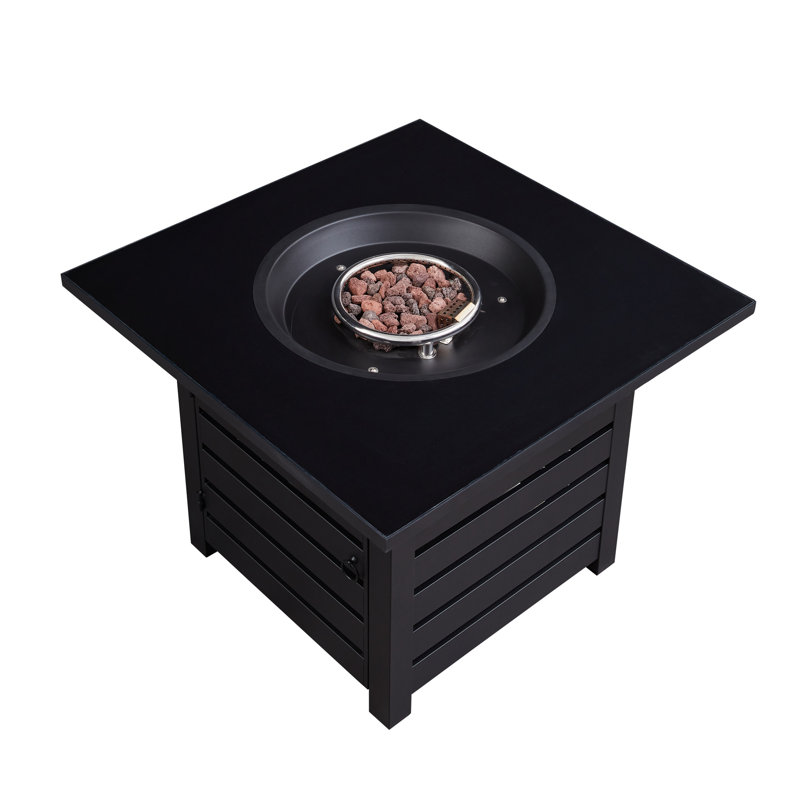 Auto - Ignition Propane Gas 32 Inch Square 50,000 Fire Pit Table With Certification, Tile Desktop, Closed Body Design, Great For Garden Events Ignition, Waterproof Cover, Easy To Clean Surface,