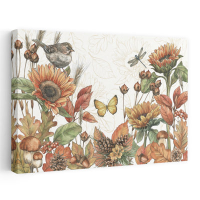 «Harvest Home I Abstract», papillon et libellule contemporain, art floral d'automne