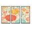 Fleurs rétro orange et bleues - ensemble d'art moderne encadré sur toile Mid-Century-602733770-602733769