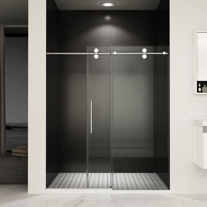 70"H Shower Door With 5/16" 8Mm  Thick Tempered Glass, Double Side Easy Clean Coat, Finished And Buffer - Corrosion Stainless Steel, Adjustable Width, Smooth Operation 56 60 Inches Wide Sliding 8Mm