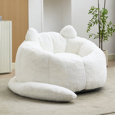 Pouf adulte en forme de chat, en fausse fourrure blanche, sans montage, en mousse haute densité, antidérapant, idéal pour la chambre à coucher. Coussin en forme de chat blanc, antidérapant, parfait pour se détendre.