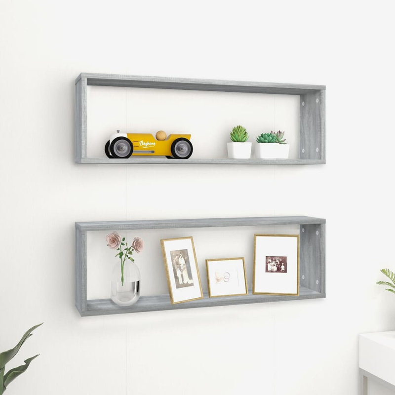 Wall Cube Shelves 2 Pcs Engineered Wood, 10.40" H x 31.50" W x 5.90" D, Gray Sonoma