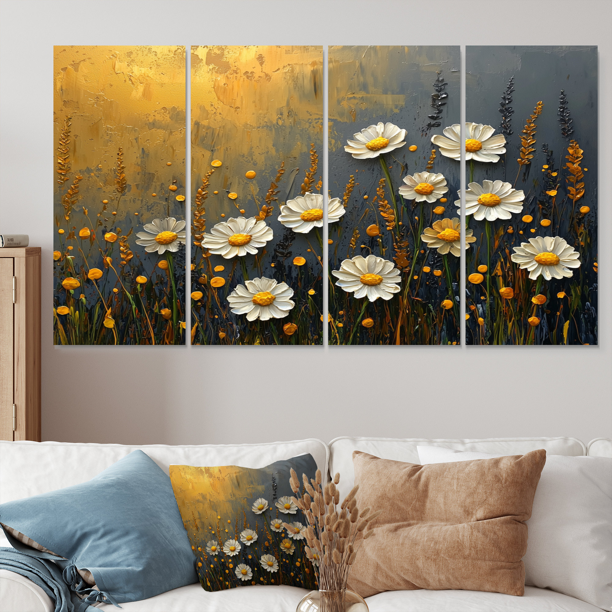 Red Barrel Studio® Dark Summer Daisies Field Landscape I - Daisies Wall ...