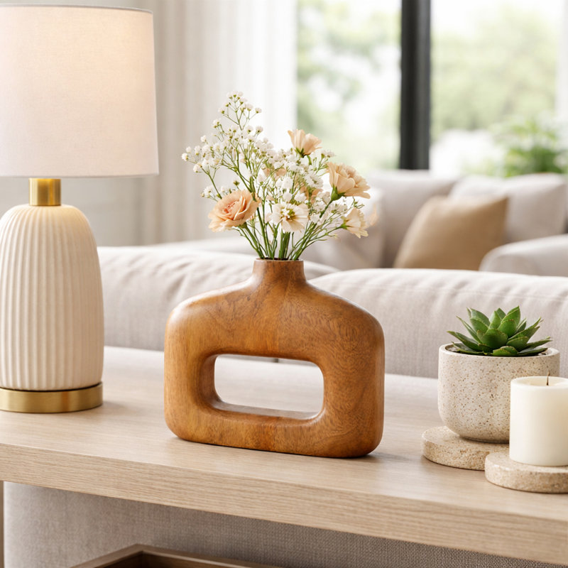 Vase de table en bois de manguier sculpté Cariad