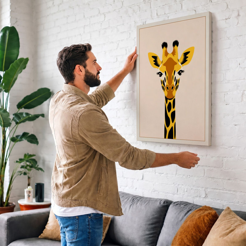 Geometric Giraffe Modern 1 Piece Wrapped Canvas Wall Art, 24x16 - 61.0 x 40.6 cm, Teal Border