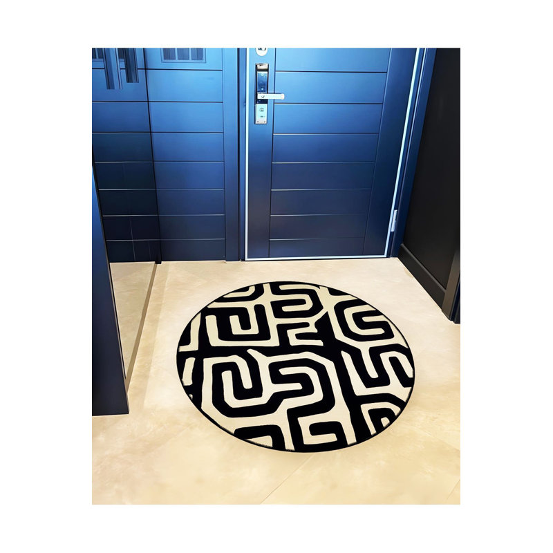 Tapis décoratif rond rond à rayures épaisses et à base épaisse beige, Sous-tapis rond 3 pi 3 po inclus