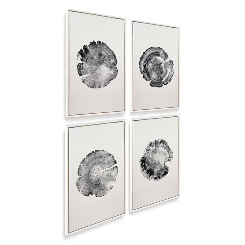 Anneaux du temps, ensemble de 4 impressions, Cadre flottant blanc opaque, 36 po x 24 po