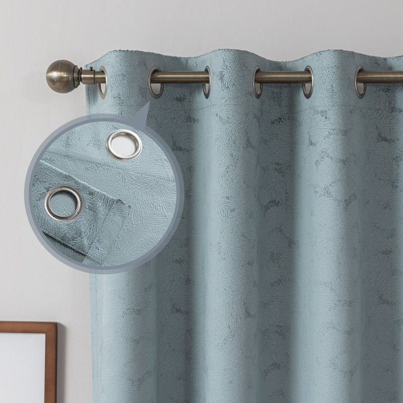 Ultra Soft Velvet Embossed Floral Room Darkening Grommet Curtain Pair, 52" W x 108" L, Stone Blue