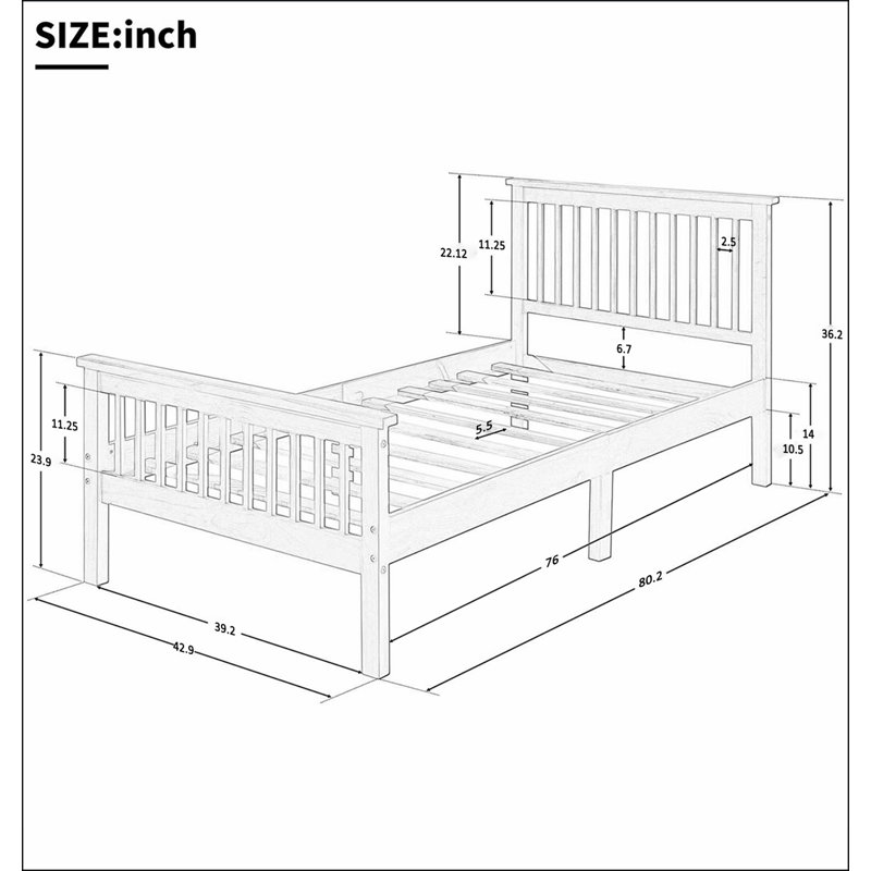 Lit plateforme en bois avec tête et pied de lit, Chêne