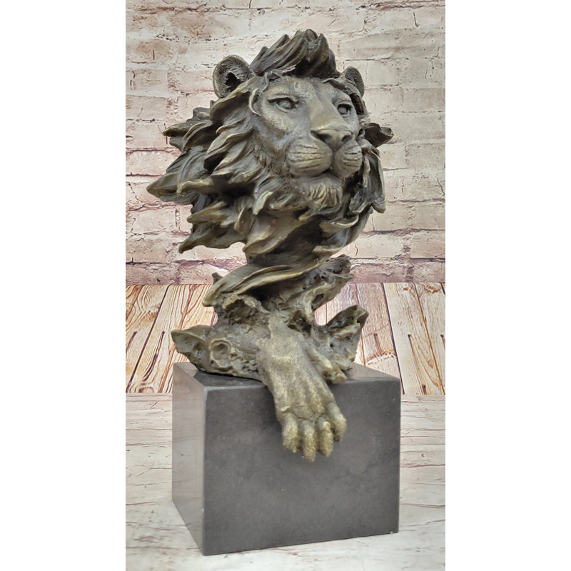 Maker Hand Made African Lion Bust Museum Quality Bronze Sculpture By Barye Figurine