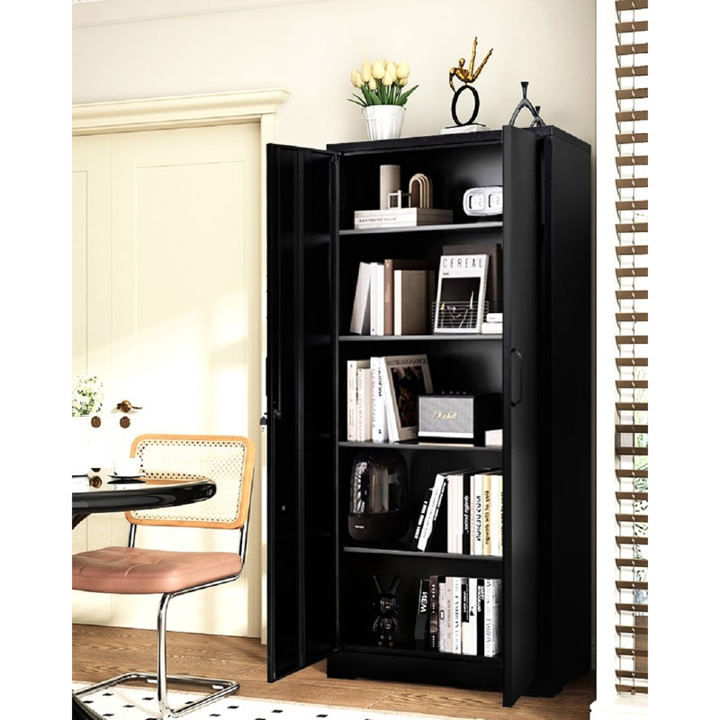 Armoire de rangement en acier robuste de 71 po avec portes verrouillables et 4 tablettes réglables, pour entrepôt, bureau, garage, noir, finition rustique