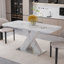 Table de salle à manger rectangulaire moderne, extensible, avec plateau en marbre blanc imprimé + pied de table en panneau de fibres à densité moyenne avec base en métal (même SKU: W757S00007)-434871257-434871259