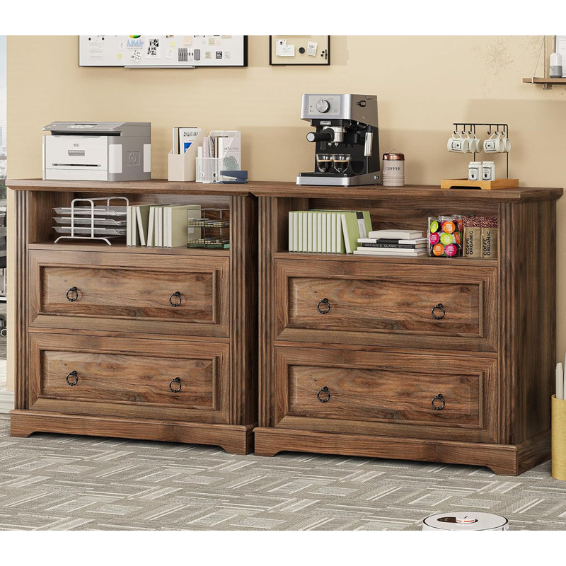 33.8'' Wide 2 -Drawer File Cabinet  Filing Cabinet For Home Office, Brown