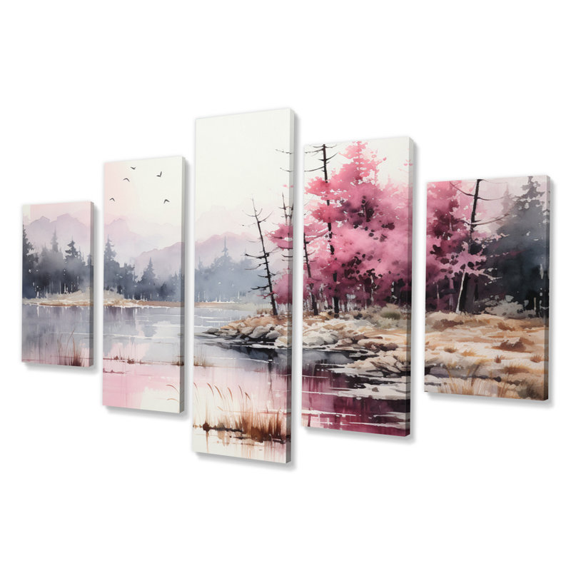 Tranquil Forest Oasis II - campagne, reproduction d'art sur toile - 5 panneaux