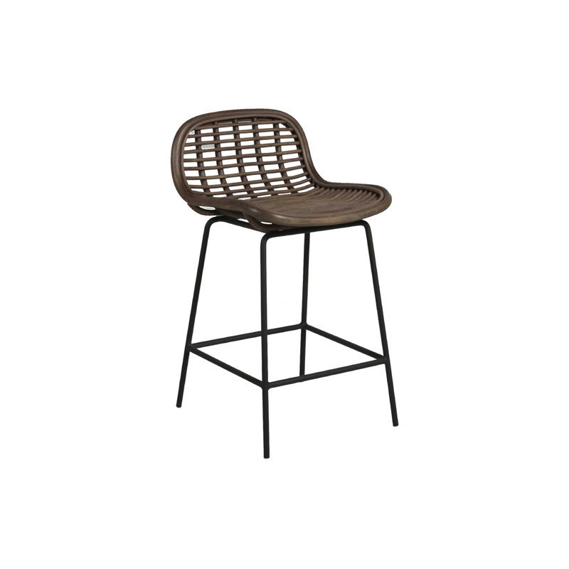 Jake Dark Brown Rattan and Metal Counter Stool