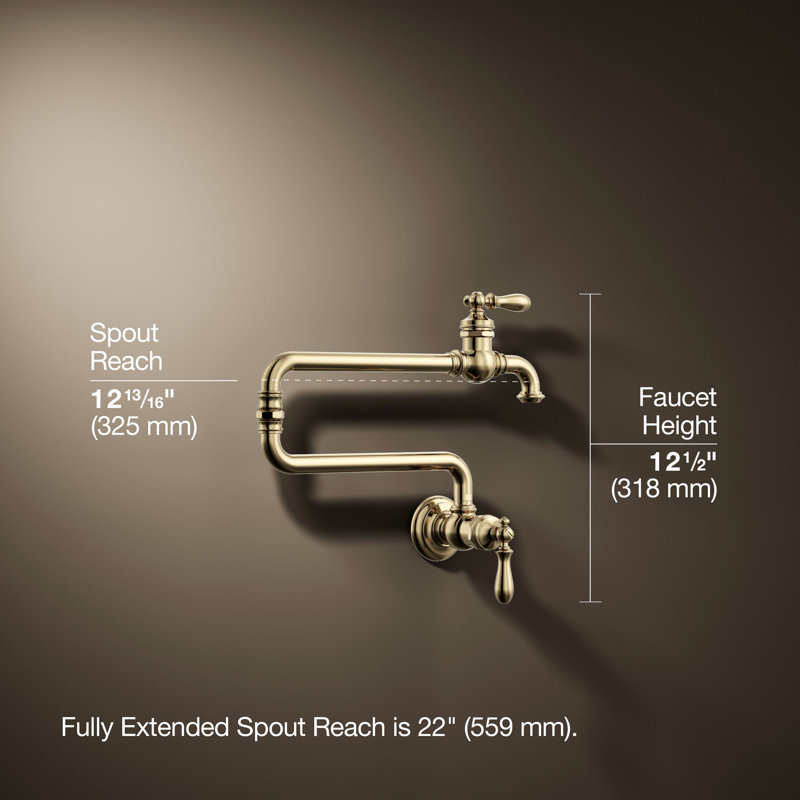 Artifacts® Single-Hole Wall-Mount Pot Filler, French Gold