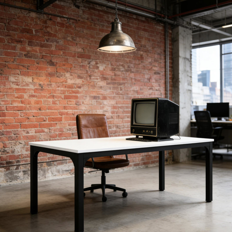 Modern Work Desk With And Iron Build, 27.55"d Wide, 78.74"w Long Surface, 29.52"h Height, Dual Computer Setup, Industrial - Style Look, Adjustable Foot Pads, Fast Assembly, Black Rectangle 0.59"