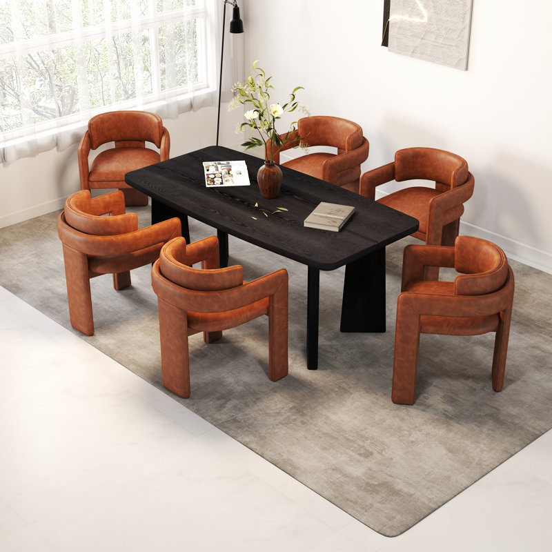 Ensemble de salle à manger rectangulaire moderne avec chaises rembourrées avec dossier et accoudoirs, Noir, Brown