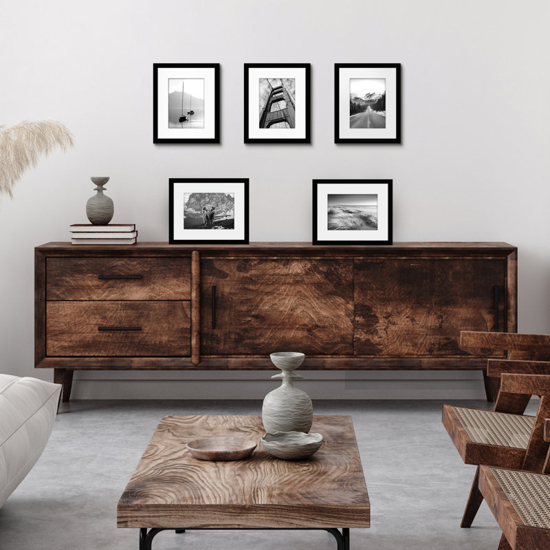 Bulovka 5 Pack Gallery Wall Frames With Mat, Collage Picture, Black, 8" x 10", 5" x 7"