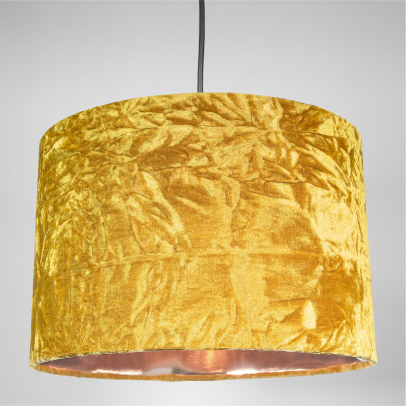 Modern Crushed Velvet Lamp Shade with Shiny Paper Inner, Ochre, 22cm H x 35cm W x 35cm D