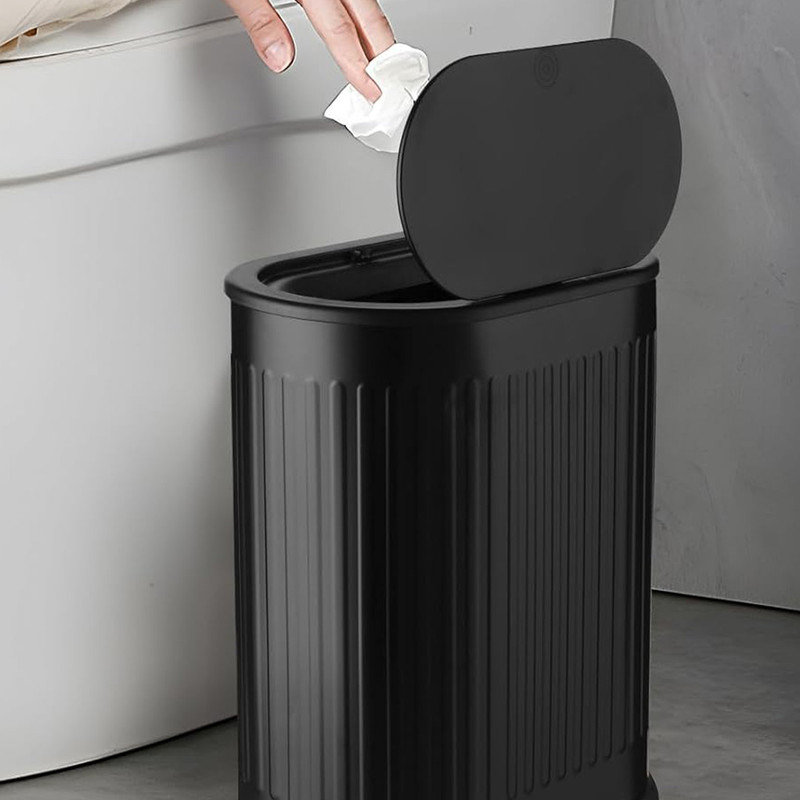 LIKOBI Bathroom Trash Cans Black Stainless Steel Small Garbage Can with ...