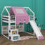 Lit mezzanine en bois avec cadre en forme de maison et auvent de style tente-511053759-511053753