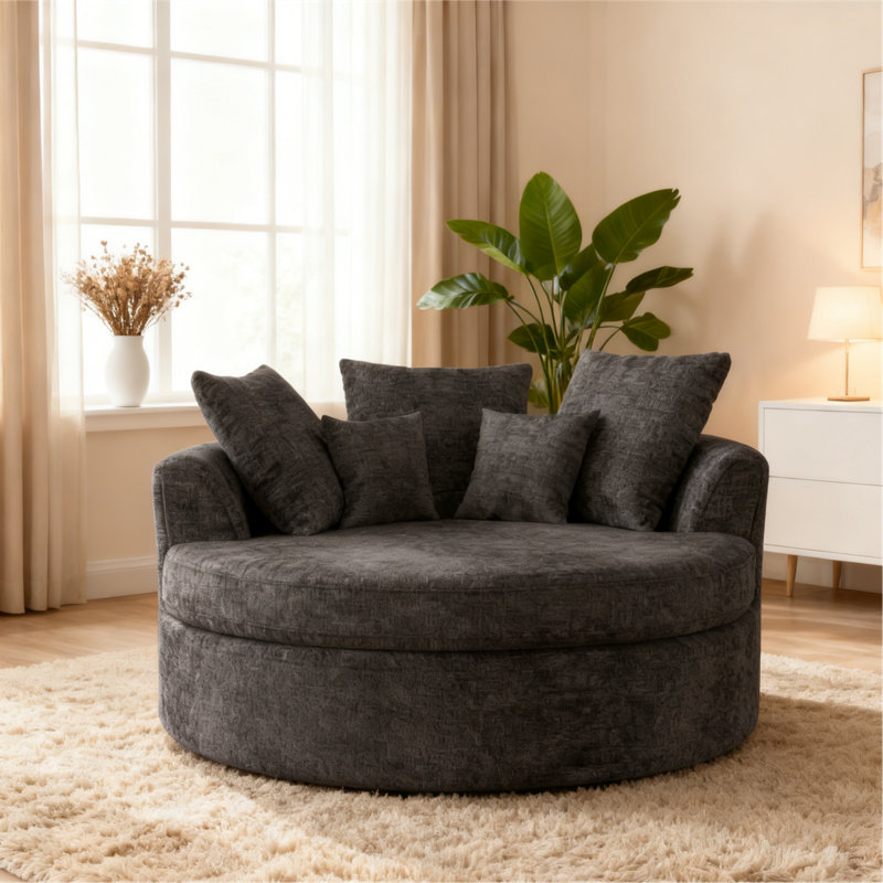 Boneless 61''W Chenille Large Round Accent Sofa, Modern Sleeper Sofa, No Assembly Required, Gray
