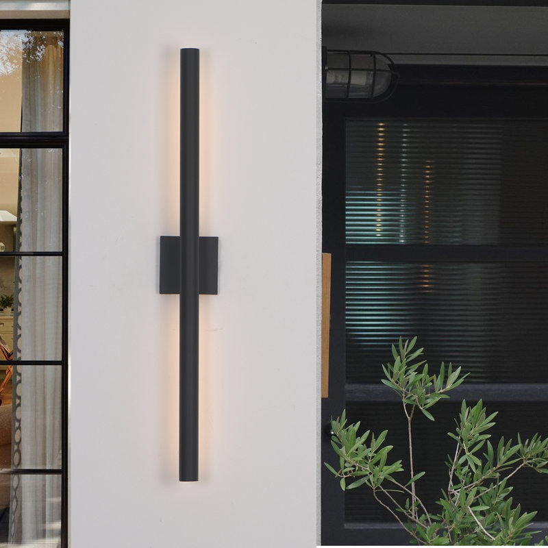 Applique murale linéaire extérieure de 35 pouces, cylindre en aluminium et verre noir, à intensité variable, avec DEL