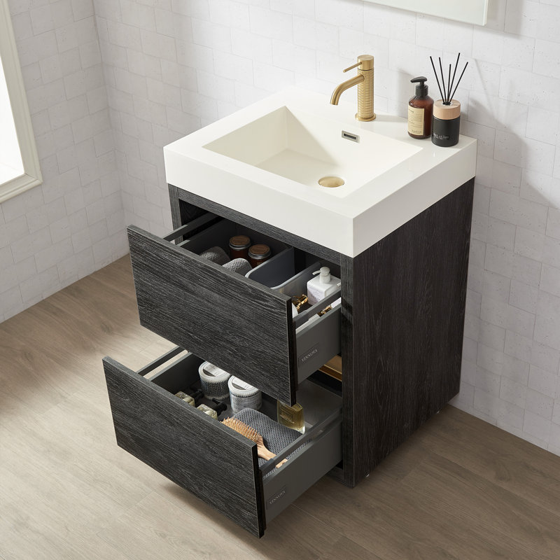 Ensemble de meuble-lavabo simple 24 po Beira, Blanc, Chêne noir nord-américain