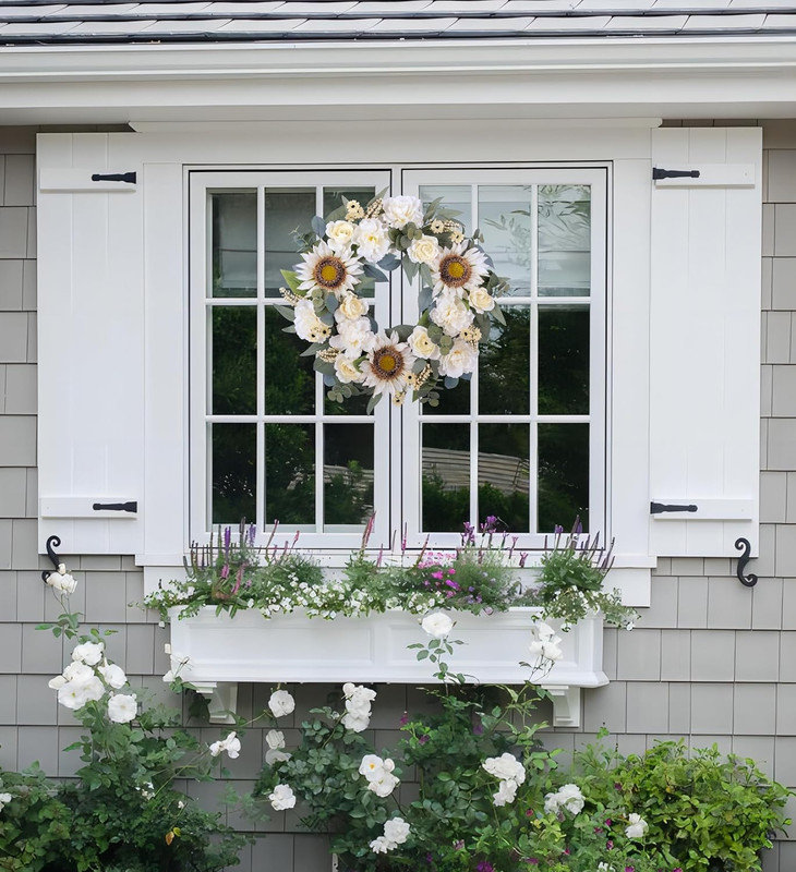 24'' White Floral Wreath with Sunflowers and Eucalyptus Leaves