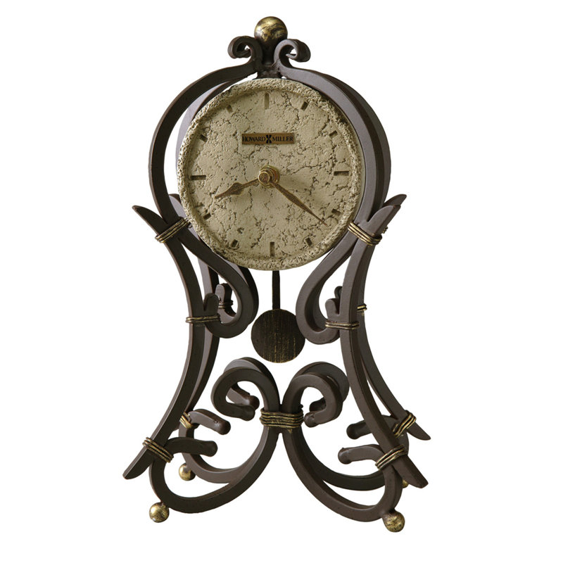Traditional Roman Numeral Metal Quartz Movement / Crystal Tabletop Clock in Aged Iron