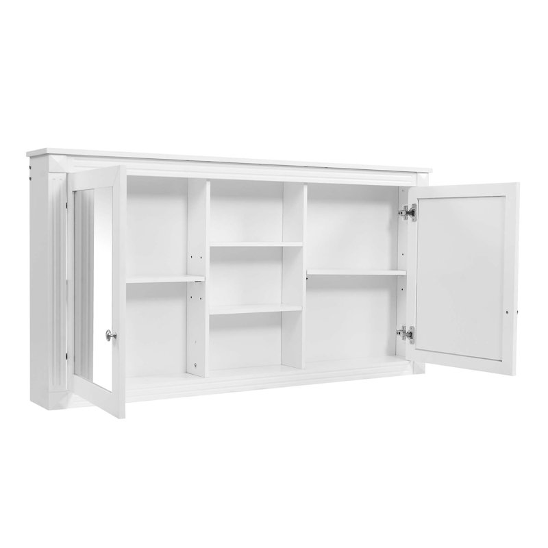 Armoire de rangement murale moderne 2 en 1 avec tablettes réglables et charnières à fermeture douce, Blanc