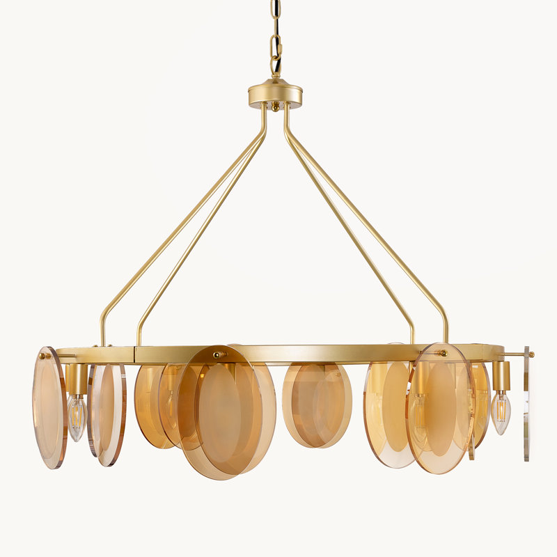 8 - Light Dimmable Chandelier, Gold, Gold