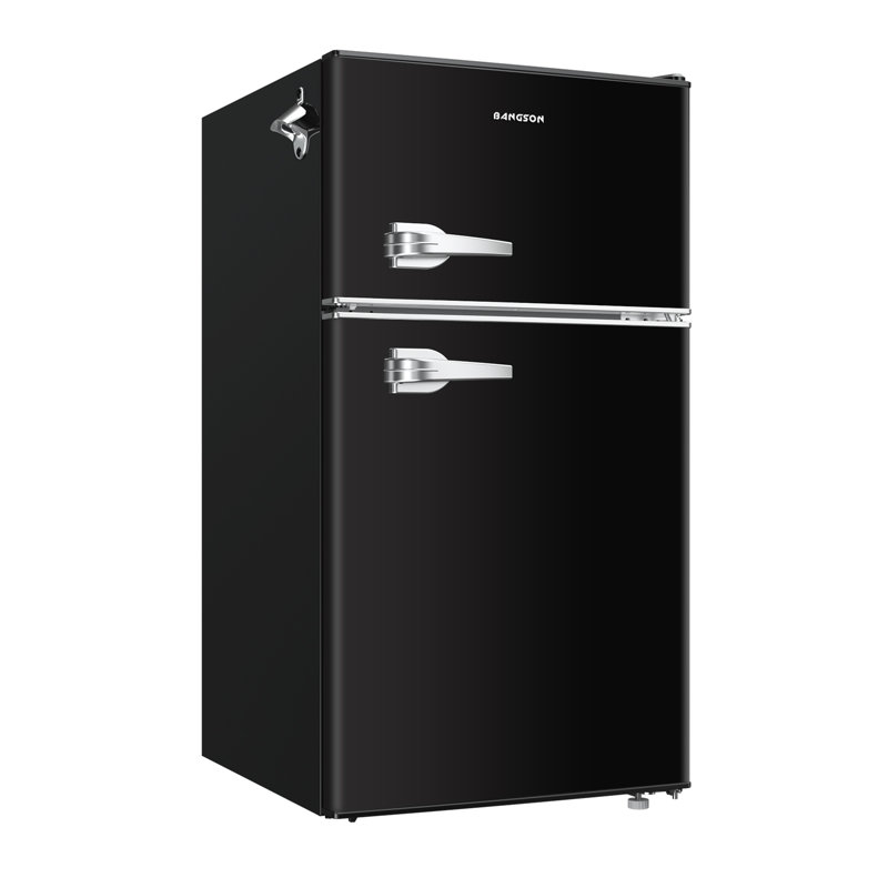 BANGSON Mini Fridge with Freezer, 3.2 CU.FT Small Refrigerator with Freezer, Door Handle, Bottle Opener, For Bedroom, Dorm, Office, Home, Garage or RV, R-600a, Red