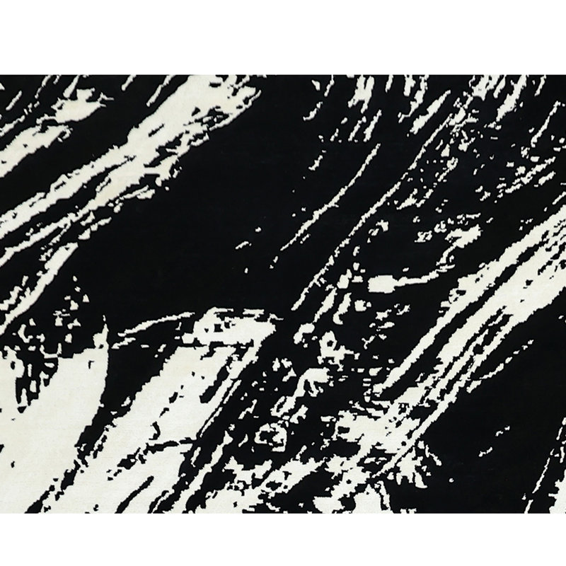 Hand Knotted Abstract Area Rug in Black/White, Rectangle 8' x 10'