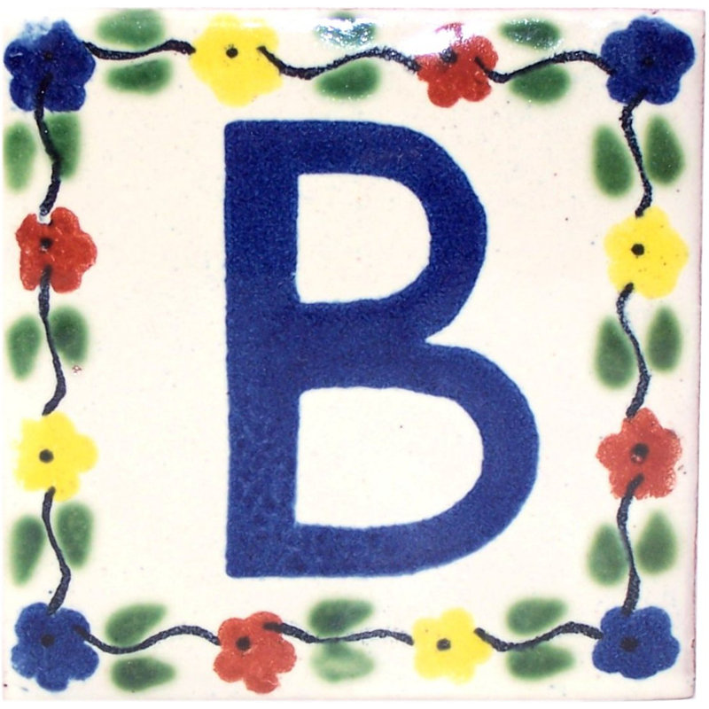 4,2 po x 4,2 po 2 pièces TalaMex Bouquet Talavera Maison d'argile Lettre B